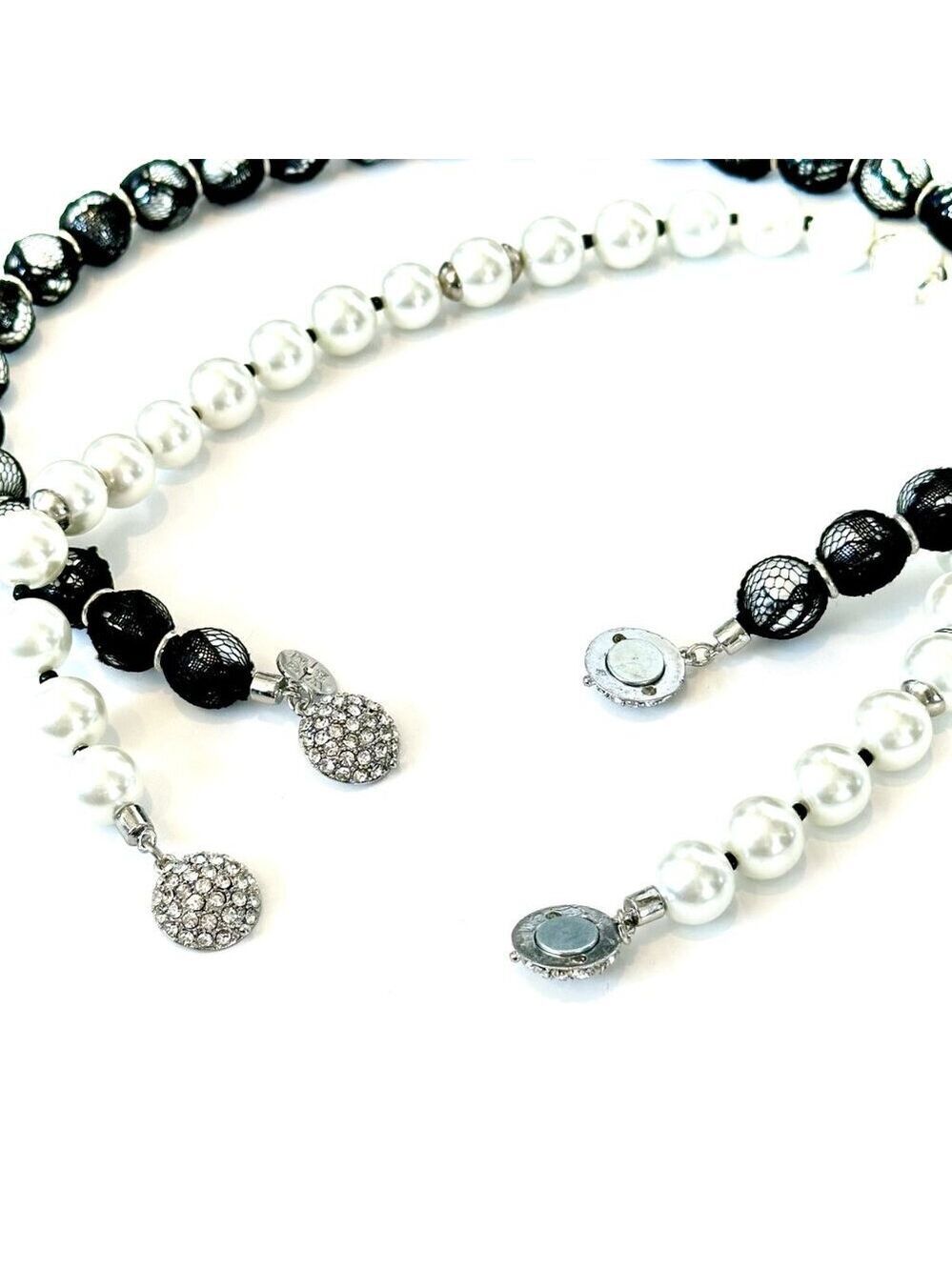 WHBM **2 necklaces in 1** Long Black Lace Wrapped Pearl Necklace - Picture 7 of 16